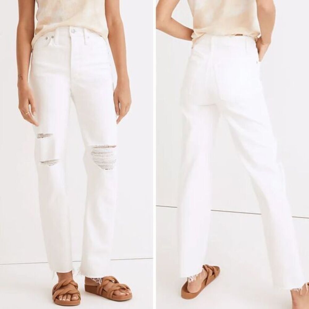 Madewell The Perfect Vintage Straight Jean in Tile White: Ripped-Knee, 27